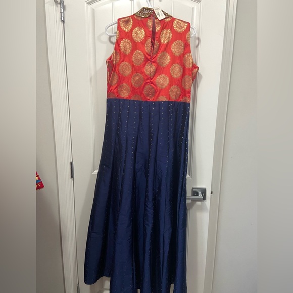 Woman’s Indian sleeveless floor length lehnga gown hot pink and navy blue - Picture 3 of 5